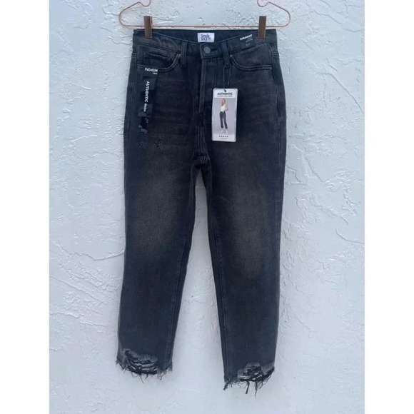 NWT Simply Society Womens Straight Super High Rise Distressed Jeans Black 5/27 - Picture 2 of 13